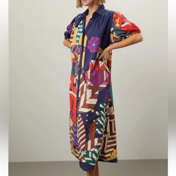 CAROLINA K valerie pleated kaftan dress in tropix - Picture 2 of 4